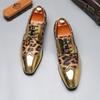 Fashion Luxury Brand New Men Golden Silver Men's Shoes Leopard Print Casual Shoes Mens Oxfords Business Wedding Formal Brogues Shoes