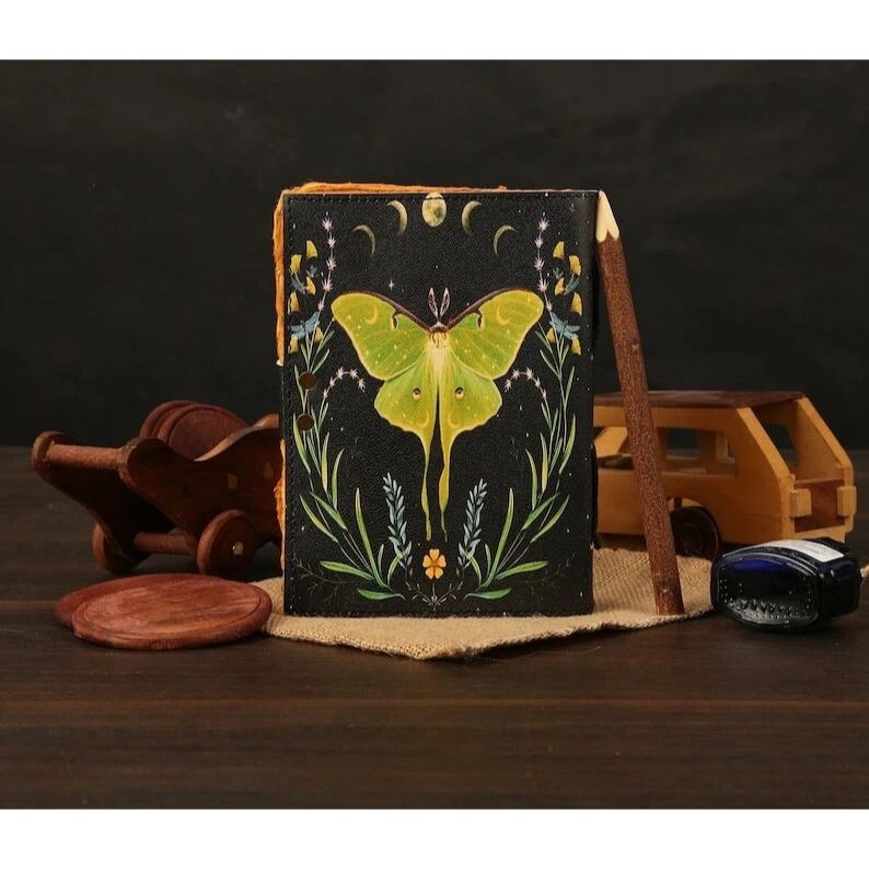 Blank spell book of shadows luna moth journal witchcraft cosplay accessories