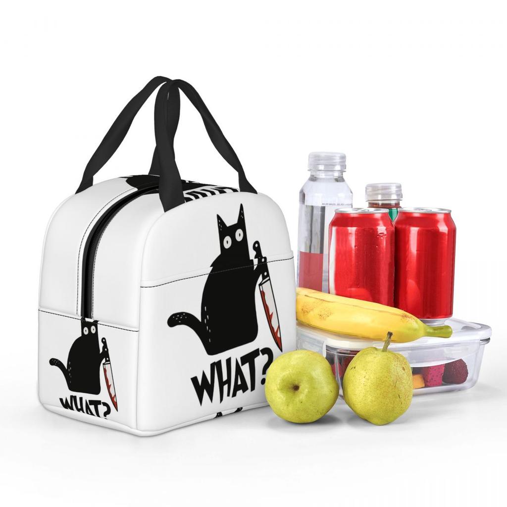 Cat What Murderous Black Cat With Knife Insulated Lunch Bag for Women Children Leakproof Food Boxes Thermal Lunch Box Tote