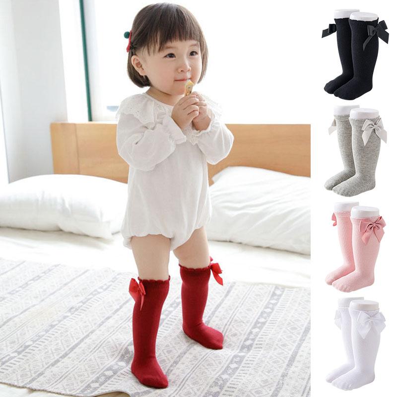 Solid Color Spring Summer Infant Toddler Kids Socks New Soft Cotton Baby Girl Socks Cute Bows Princess Girl Knee Socks