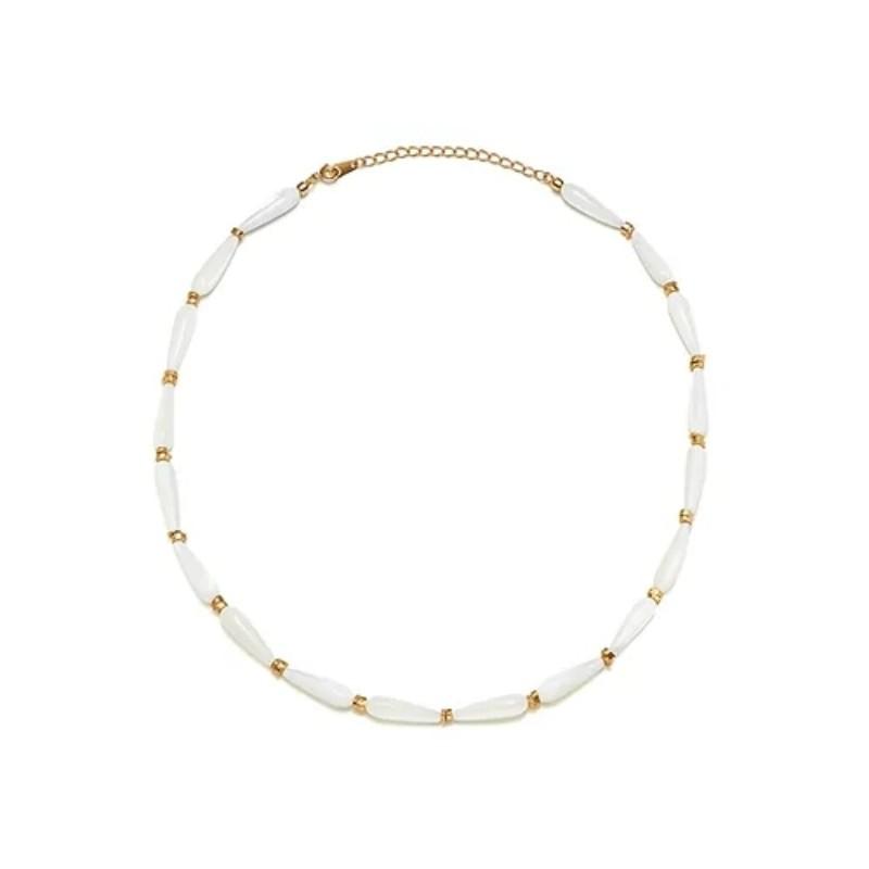 Wind Simple Fashion Brass Plated 18K Real Gold White Stone Beaded Collarbone Chain Unique Light Luxury Necklace