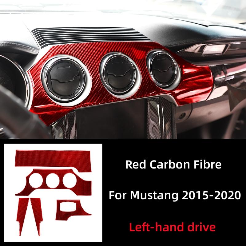 

For Ford Mustang GT 2015-2025 Accessories Carbon Fiber Interior Car Dashboard Panel Cover Trim Sticker Decal Decoration Frame Left-hand drive красный