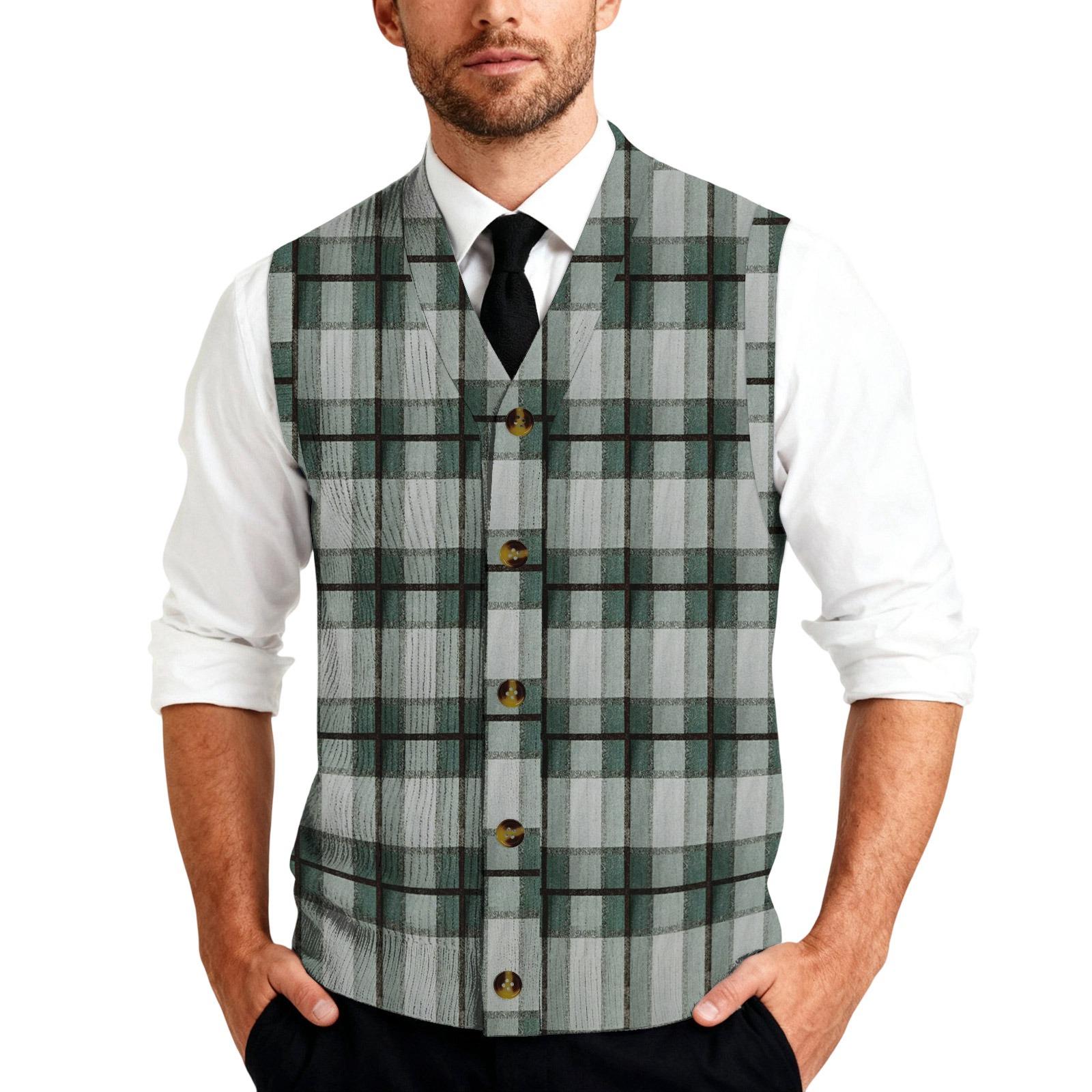 Men s Sleeveless Knit Vest Shirt Button Front Plaid Striped Pattern Casual Lightweight Layering Top for Daily Wear S