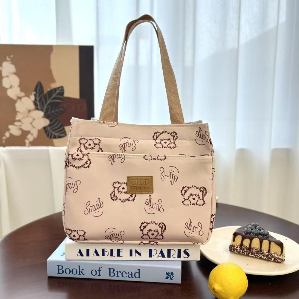

Fashion Canvas Lunch Bag Butterfly Print Waterproof Thermal Insulation Bag Large Capacity Tote Bag for Women бежевый