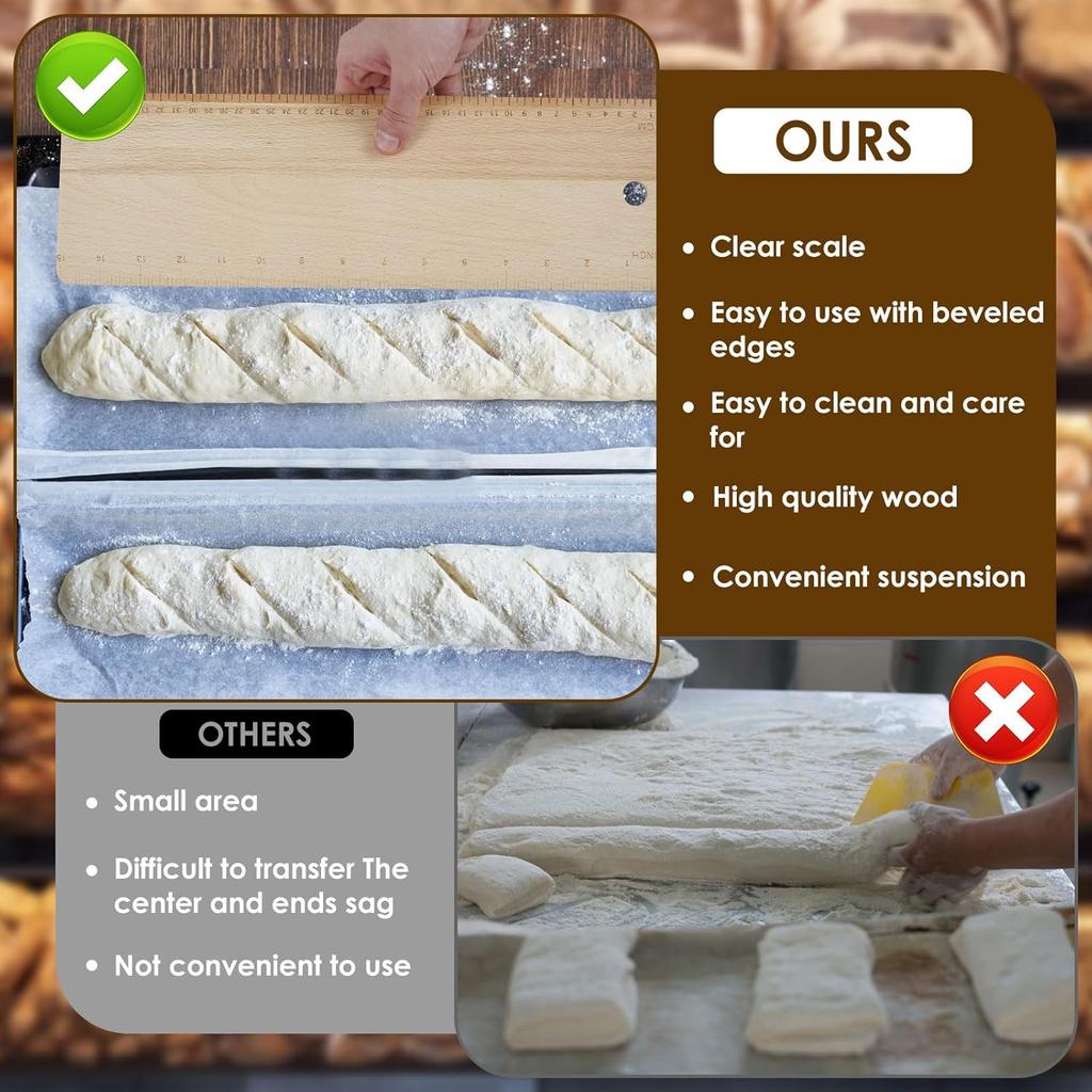 Premium Oversized Beech Wood Flipping Board for Baking of French Breads, Loaves and Ciabatta, Keep Dough In Shape