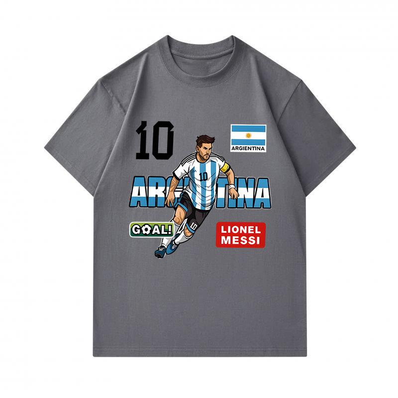 Men's 100% Cotton Crew Neck Short Sleeve T-Shirt, Argentina Soccer No.10 Lionel Messi Print Casual Sport Tee for Fans Daily Wear