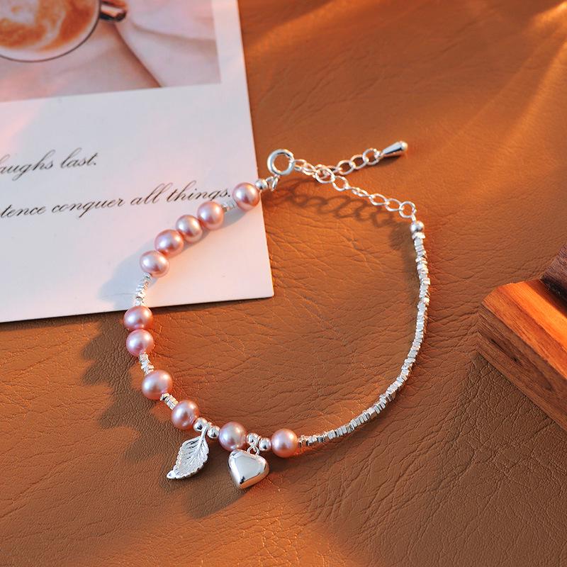

2024 Korean Style Freshwater Pearl & Silver Heart Bracelet - Irregular Handmade Luxury Jewelry A10159 Adjustable серебряный