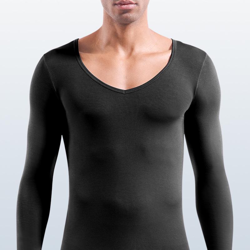 

Мужской облегающий термотоп с V-образным вырезом из хлопка Large чёрный