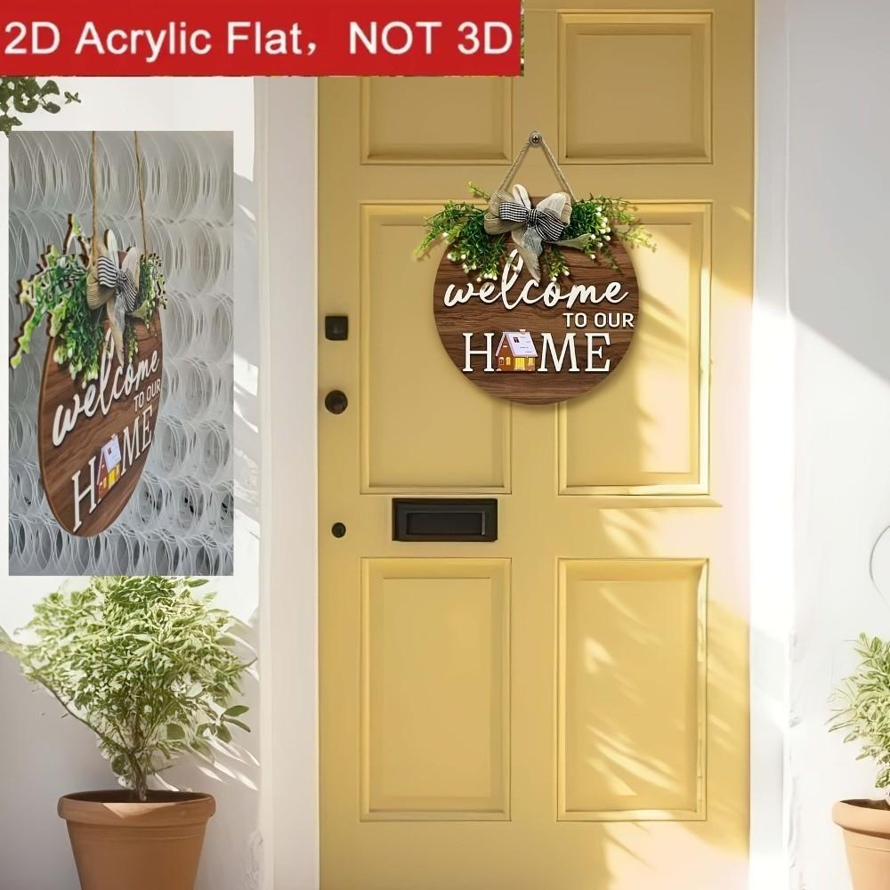 Warm Home 2D Round Welcome Sign 2D Flat Wall Sign New Hanging Wooden Board Front Door Decor