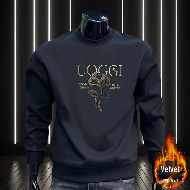 Men's Slim Fit Fleece-Lined Crew Neck Pullover Hoodie - Long Sleeve, Fashionable & Versatile