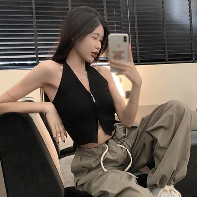 Summer Y2k Tank Top For Women Casual Backless Knitted Camisole Solid Color V Neck Slim Tees Female Clothing