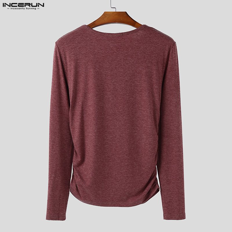 INCERUN Men Long Sleeve V Neck Bandage Fitted Casual Undershirts Tops T-shirts