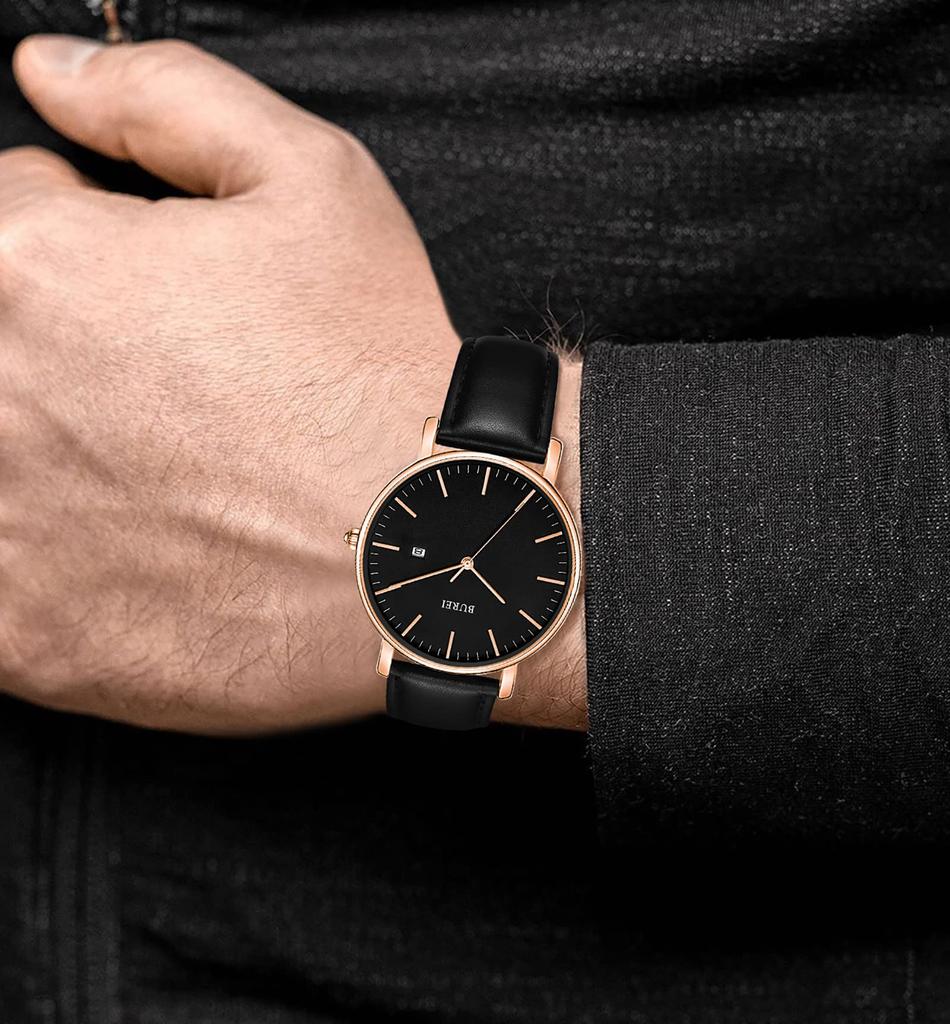 Leather L [BUREI] Men's Watch, Stylish, Band, Business, Thin, Brand, Simple, Men's Watch,