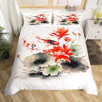 Koi Bettbezug King Kirschblüte Japanisches Ukiyo-e Bettwäscheset Sakura Meerestiere Bettbezug,Rosa Romantischer Bettbezug