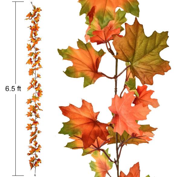 Lvydec 2 Pack Maple Leaves Fall Garland - 6.5ft/Strand Artificial Fall Foliage Garland Colorful Autumn Decoration for Home Wedding Party Thanksgiving