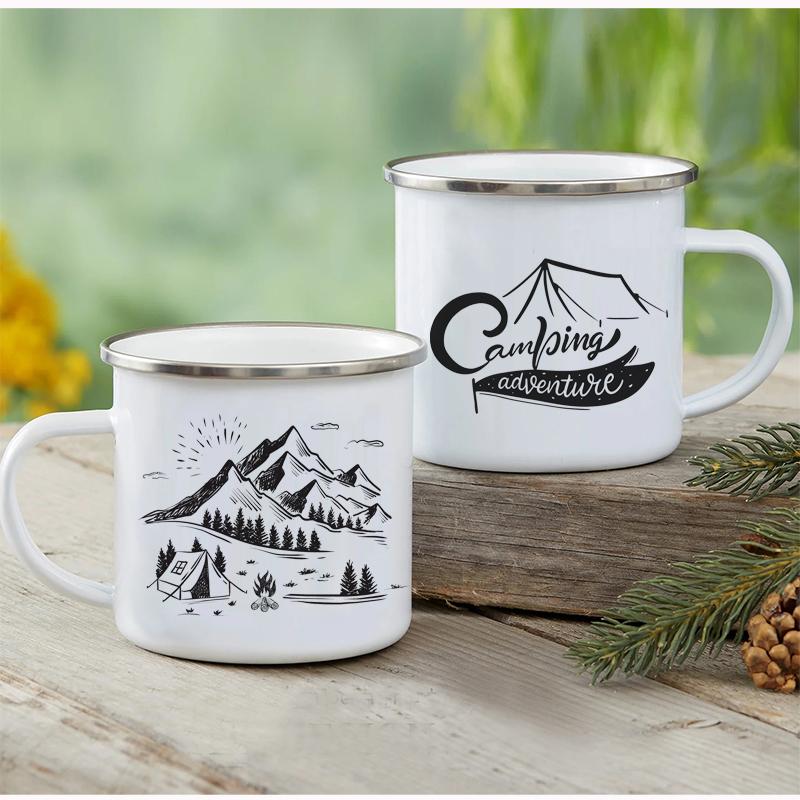 Outdoor Enamel Water Cups, Camping Mug, Campfire Party, Beer Coffee Mugs, Mountain Handle Mug, Best Gifts for Camper Lovers