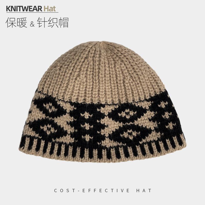 Wool Textured Knitting Beanie Women Cap Ear Protection Loose Fit Seasons Cold
