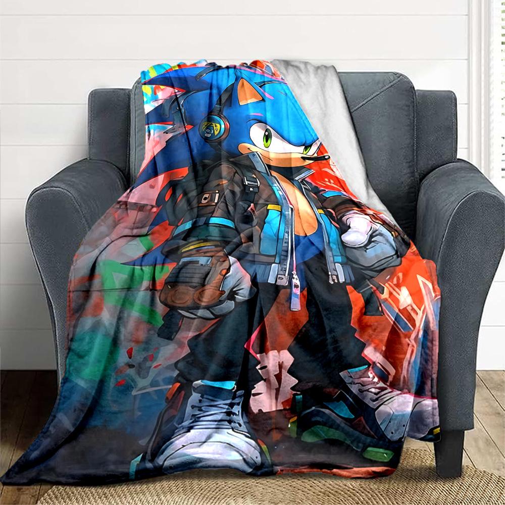 1 stuks Sonic Urban Flanellen Deken, Zacht Huidvriendelijk met Digitale Print, Diverse Maten Verkrijgbaar voor Familie, Vrienden, Verjaardag