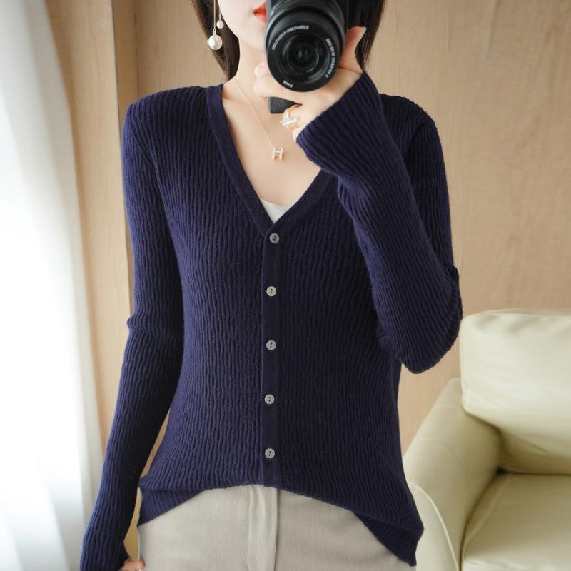 Women S Slim Fit V Neck Long Sleeve Knit Cardigan Pullover