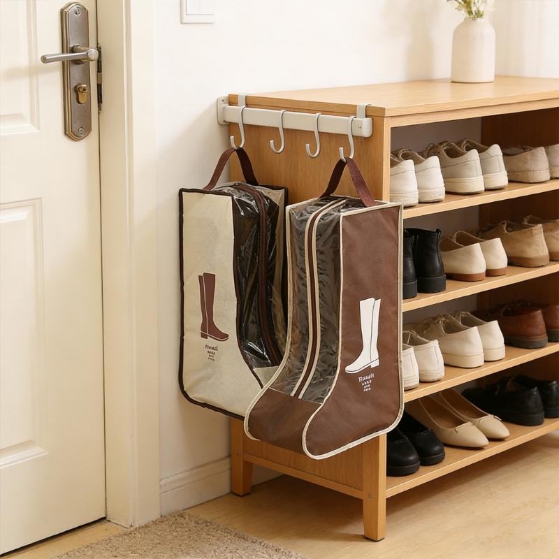 Set of 4 Dust Proof Shoe Storage Bags MultiPurpose Waterproof PVC Boot Organizer Cover For Home And Commute Use