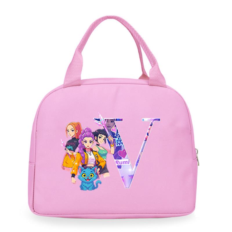 Trend Kpop Anime Cartoon Peripheral 26 Letter Printing Bento Bag Commuter Portable Lunch Box Bag