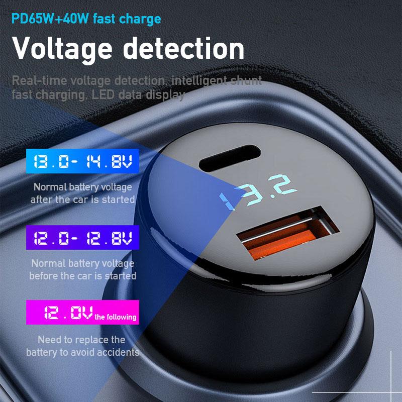 12V-24V Car Cigarette Lighter Charger 65W+45W PD USB Quick Charge Auto Power Adapter Car Charging for Smartphone Laptop Camera