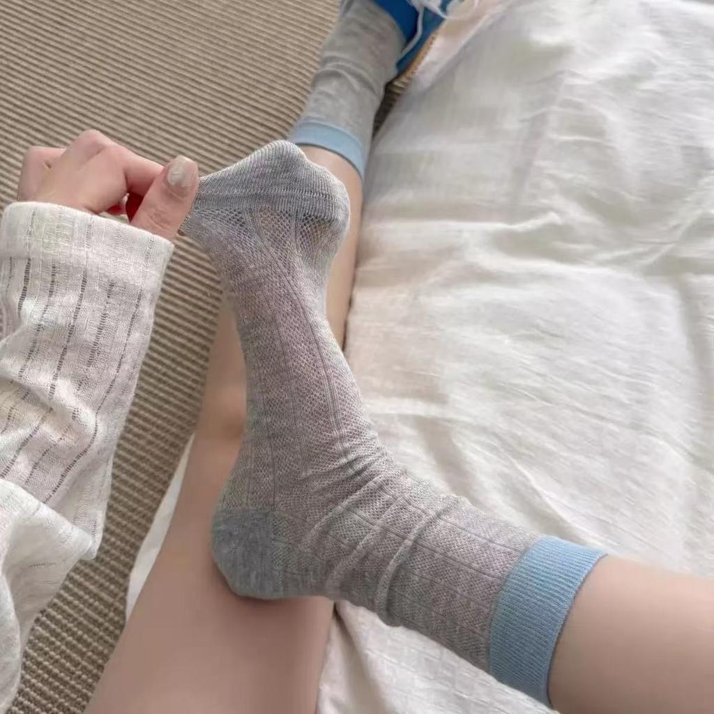 Ladies Spring and Summer Thin Color Hollow Out Boneless In The Tube Pile Pile Cotton Socks