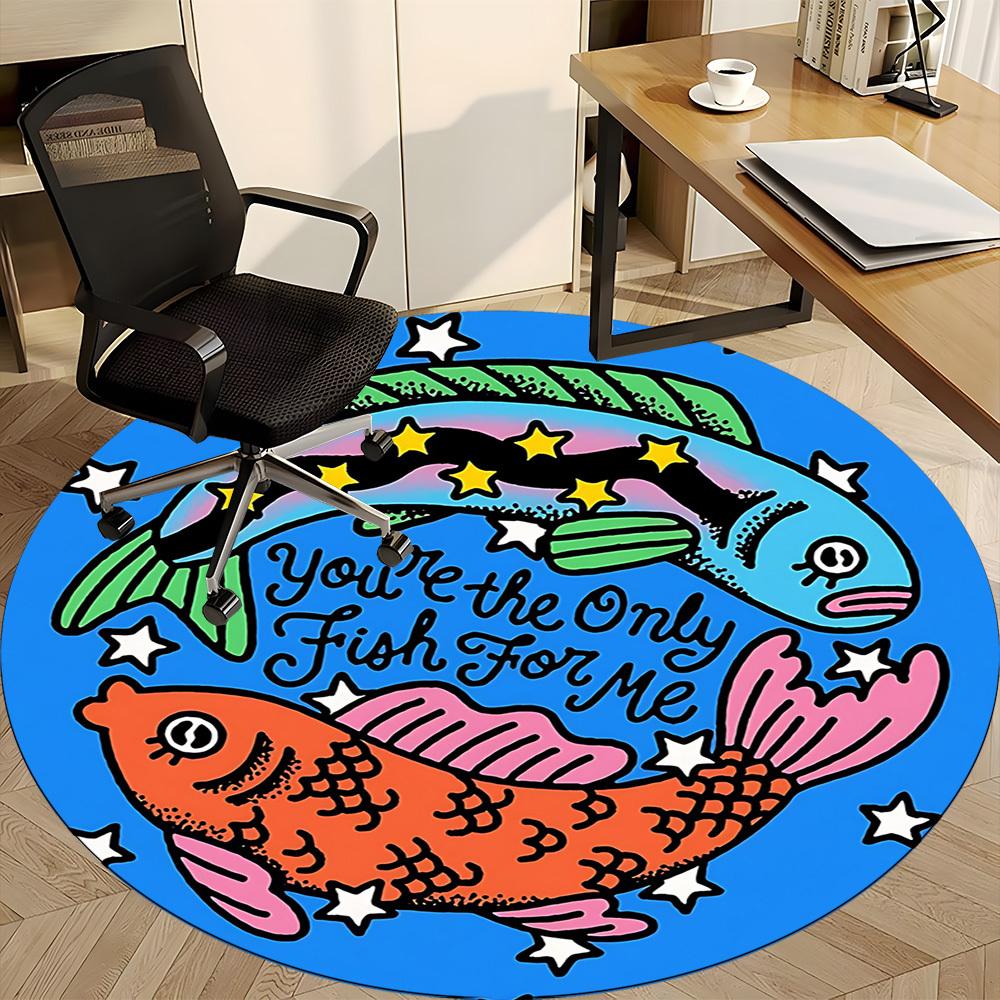 1pc Fish Love Office Round Area Rug, Indoor Mat Suitable For Office, Under Office Chairs Bedroom Living Room Home Decor, Room Deco