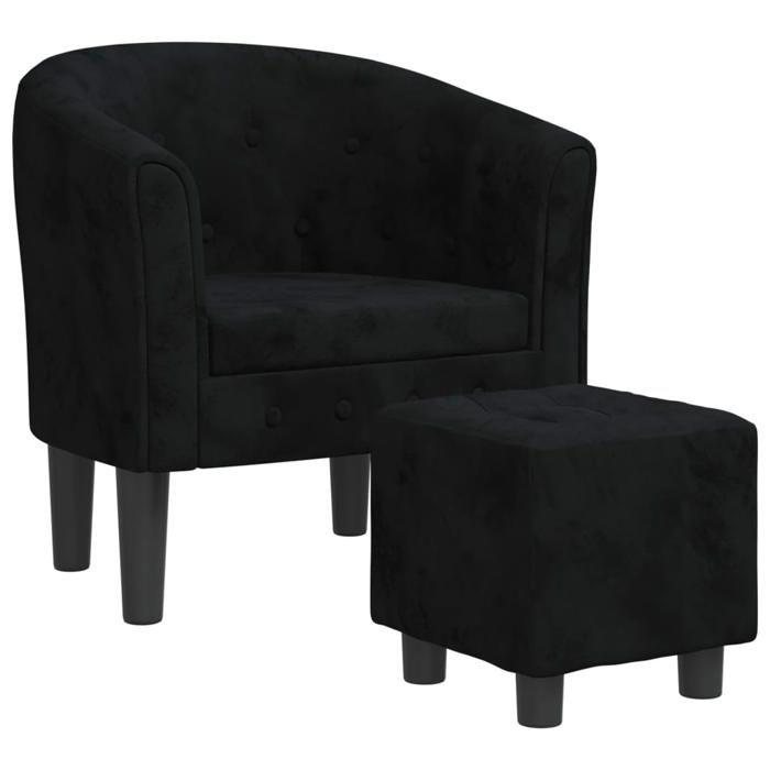 VidaXL Fauteuil Cabriolet avec Repose-pied, Chaise avec Accoudoirs, Canapé avec Dossier, Siège Rembourré Salon Chambre, Noir 356479