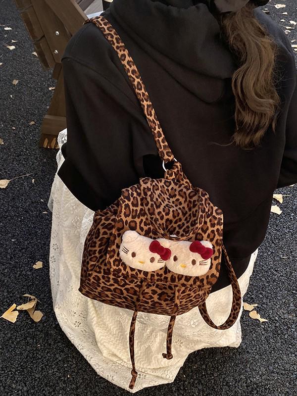 Katzenrucksack mit Leopardenmuster: Koreanischer Stil, Wildleder, Mehrfachnutzung für Mädchen - Herbst/Winter.
