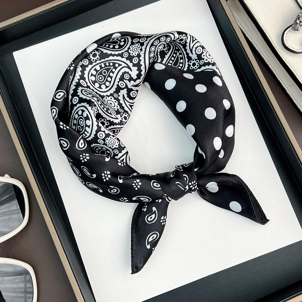 Silk Black Paisley Polka Dot Square Scarf For Neck Bag Decoration 5353cm чёрный