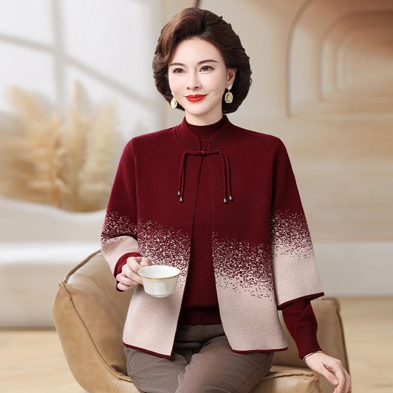Herbst- und Winter-Strick-Cardigan-Set für Damen mittleren Alters von Mama