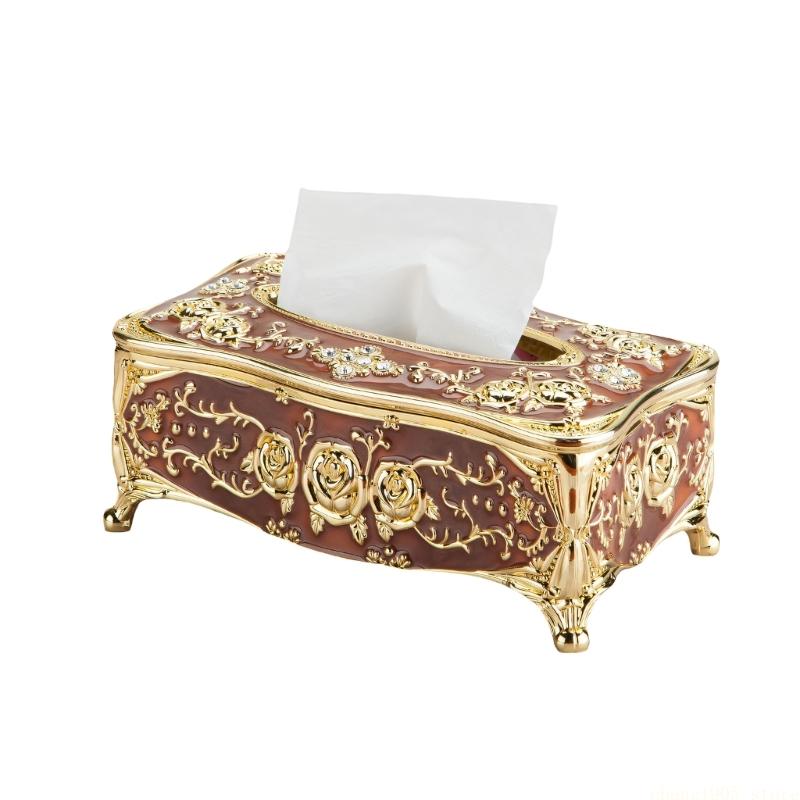 QX2E Classical European Inspired Tissue Box Featuring Beautiful Rose Motifs And Nonslip Base Rose Themed Tissue Dispenser