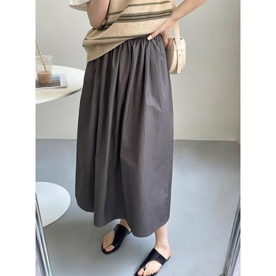 Vielseitiger japanischer Retro-Halbrock in Volltonfarbe für Damen im Frühling/Sommer, lässig, elastische Taille, schmales, mittellanges Regenschirmkleid