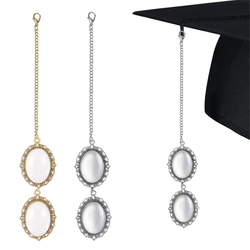 2Pcs Graduation Tassels Charm With Photo Holder Graduation Hat Pendant Metal Photo Charm Graduation Hat Decoration