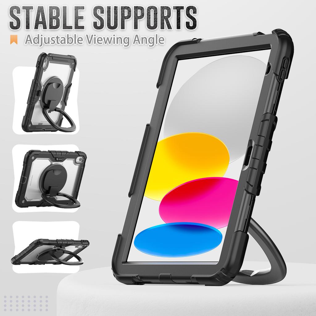 For iPad (2025)/iPad 10.9 (2022) Kickstand Case PC+Silicone Tablet Cover with Shoulder Strap