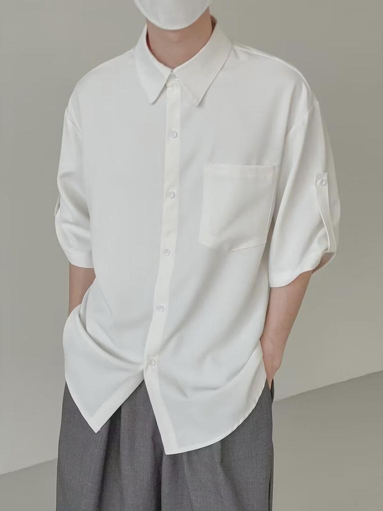 Men's Ice Silk Five-Point Sleeve Shirt - Loose, Wrinkle-Free Korean Fashion, Versatile Summer Top
