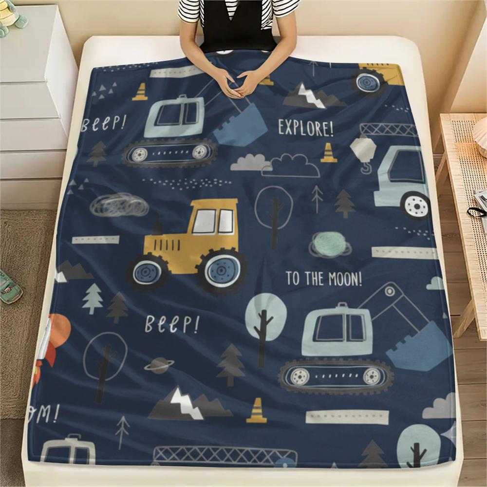 1Pc Cute Vehicle Print Flannel Blanket, High Quality Comfortable for All Seasons, Home Decor, Warmth and Comfort, Perfect for Christmas Gifts W45
