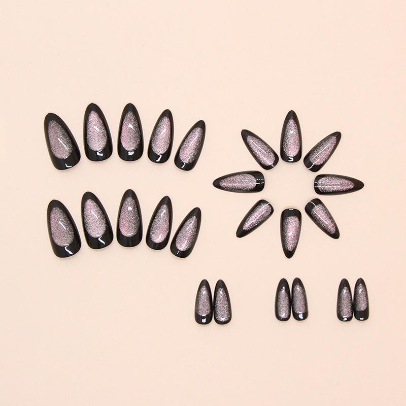 Dark Wearing Nail Magic Purple Color Scheme Wind Fake Nail Finished Cat Eye Removable Nail Art 24 Pieces