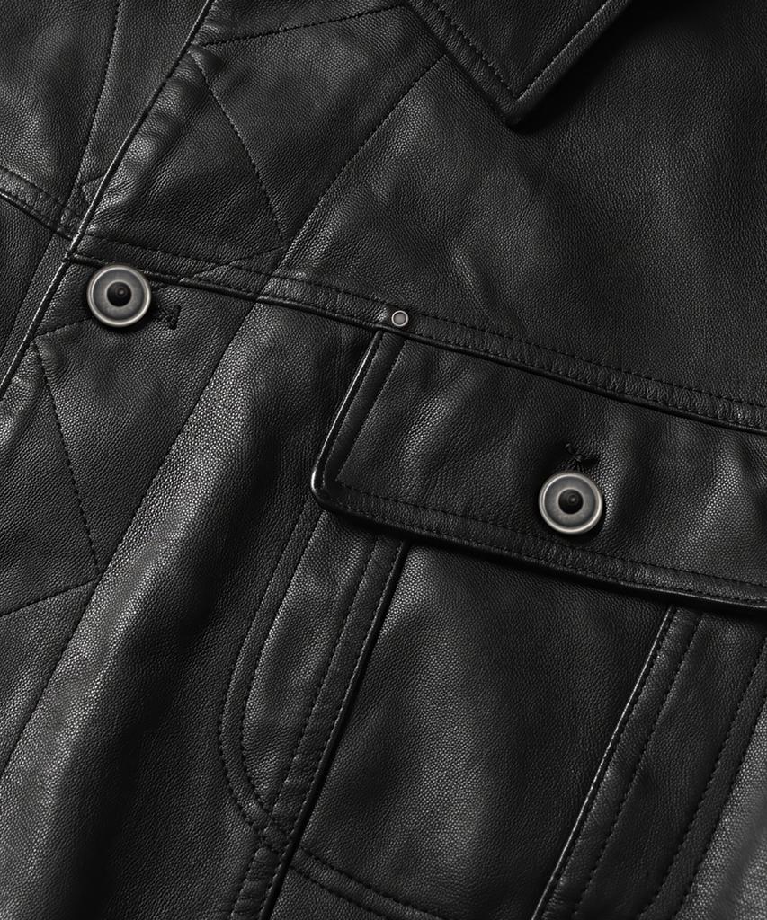 DIMITRI BLACK Faux Leather Riders Trucker Jacket_2 Color