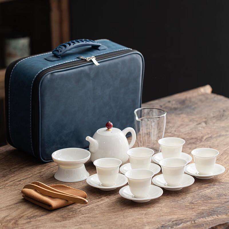 AQ Dehua Mutton-Fat White Porcelain Travel Kung Fu Tea Set