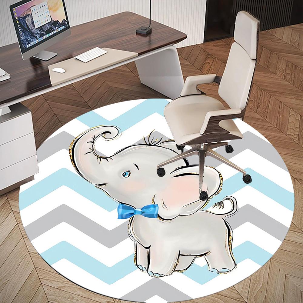 1pc Elephant, Bowtie Round Chair mat Area Rug - Non-Slip, Floor Mat for Office, Bedroom, Ideal home decor Christmas Gift p0811457