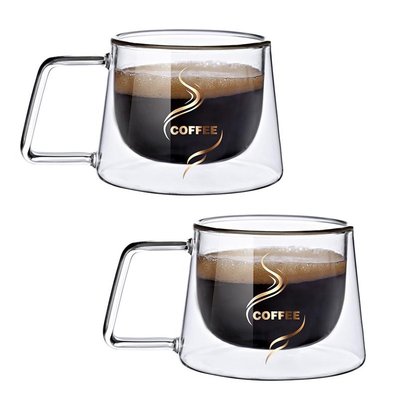 200ml Glas Kaffeetasse Doppelwandig mit Henkel Transparent Hitzebeständige Tasse Frühstückstee Sichere Tasse Trinkgeschirr für Heimgebrauch