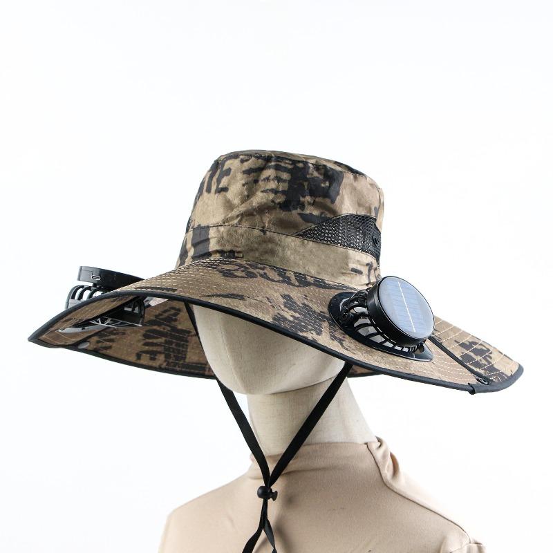 Solar Fan Camouflage Hat Men's Summer Fishing Hat Visor Hat Big Eaves Hat Sun Protection Hat Outdoor Bucket Hat
