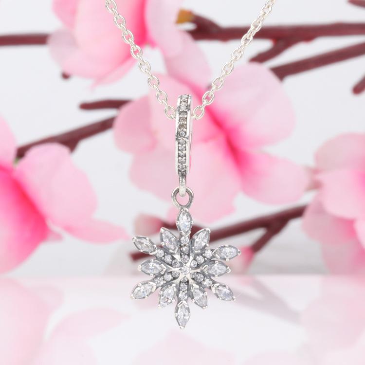 Popular Silver-Plated Crystal Snowflake Pendant Pandora-Style DIY Bracelet Beads Size Y173 №6