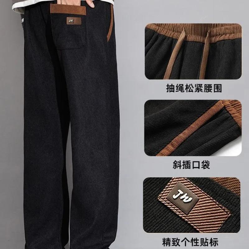 Autumn New Casual Pants for Men Loose Striped Velvet Straight Leg Pants Corduroy 9-inch Sports Pants