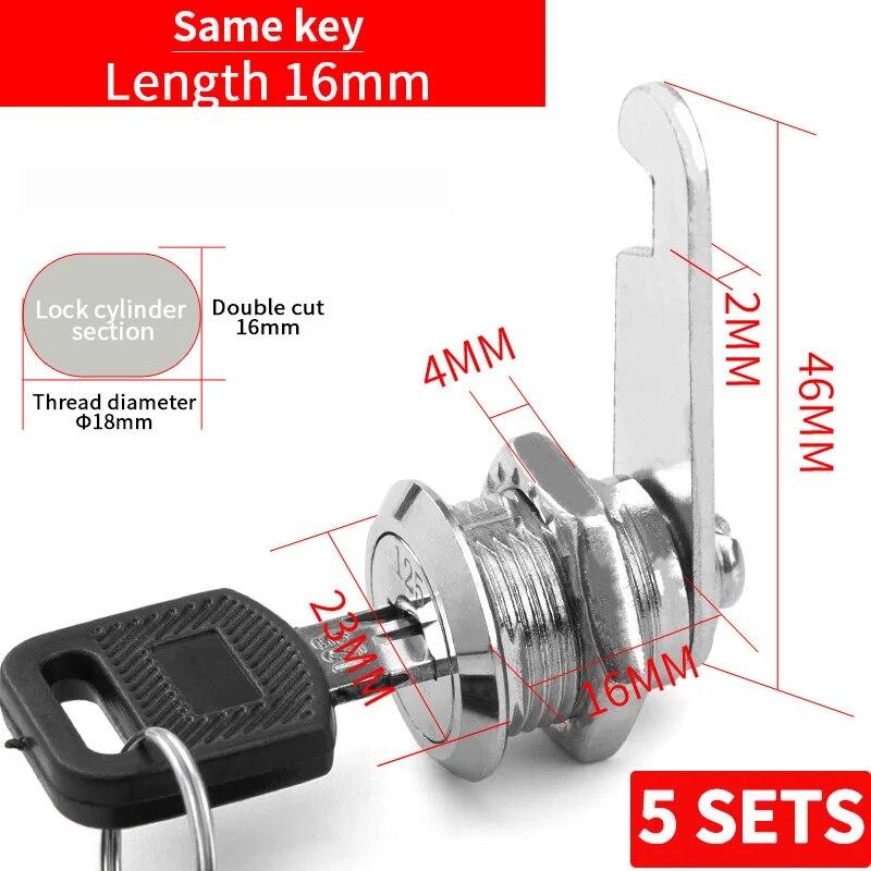 

5 КОМПЛЕКТІВ Замок для картотеки Залізна шафка для простирадла Циліндр Шафа для працівників Шафа для зберігання Поштова скринька Універсальний замок на язик із 2 ключами Public key 16mm