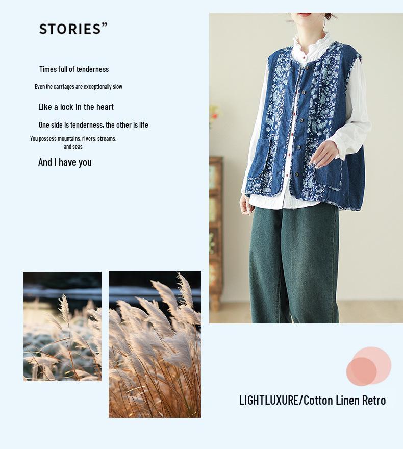 2024 Ethnic Style Printed Sleeveless Vest - Japanese Versatile Loose Fit