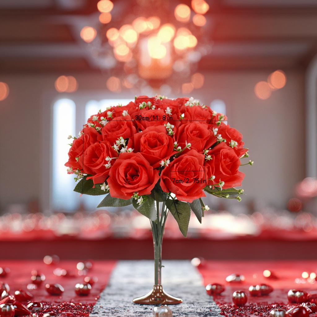 Bestseller 18-teiliges handgefertigtes weiches Seiden-Künstrosen-Bouquet Moderne langlebige Hochzeits-Heimdekoration Valentinstag Fabrik
