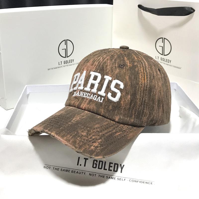 

Deep top wide brim baseball cap female face small spring mixed dyeing ripped embroidery cap couple sunshade tide Adjustable